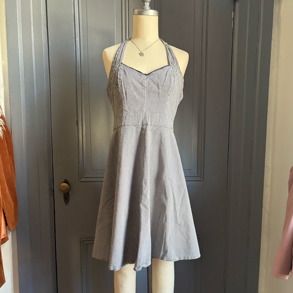 Vintage Guess black and white gingham halter retro rockabilly pin up dress